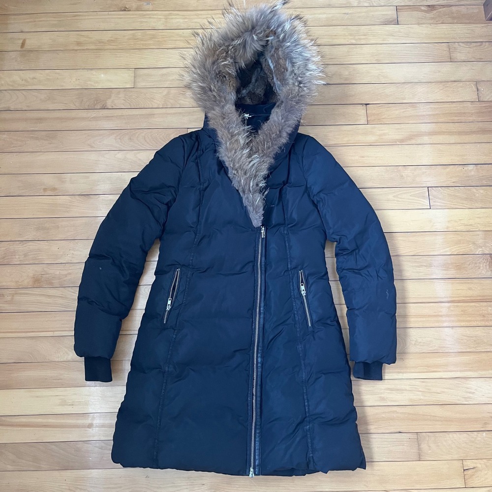 Mackage Montreal Black Down Puffer Parka Fur Trim Hood Coat Womens Large